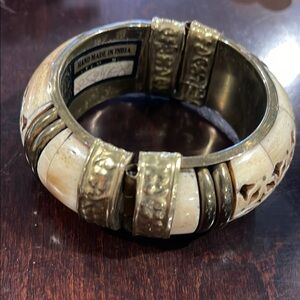 Elegant Cream and Gold Bangle Bracelet Handmade in India.